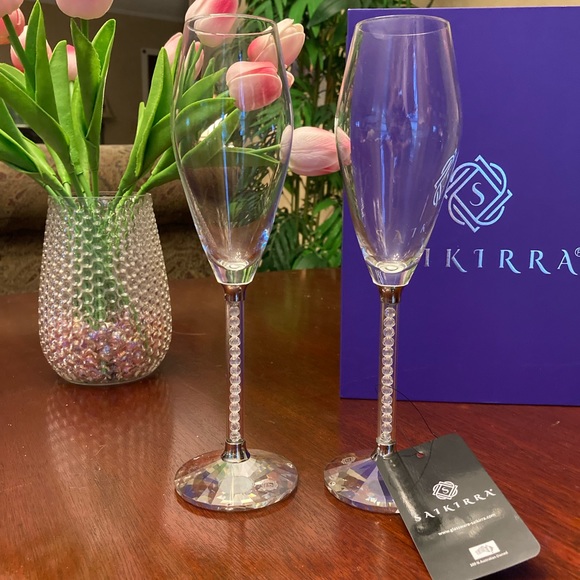 Saikirra Wedding Tulip Champagne Flutes / Glasses with K9 crystal Diamonds - Picture 3 of 6